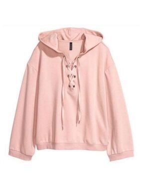 H&M Divided Soft Pink Lace-Up Crop Hooded Sweatshirt Size XS